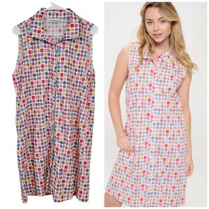 Sm Wardrobe Floral Sleeveless Collared Button Down Cotton Lightweight Shirt